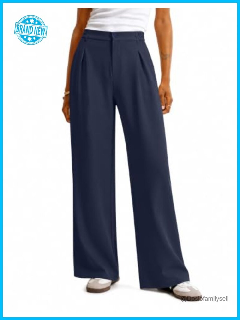 Wide Leg Trousers with Pockets Pleated Front Business Casual Palazzo